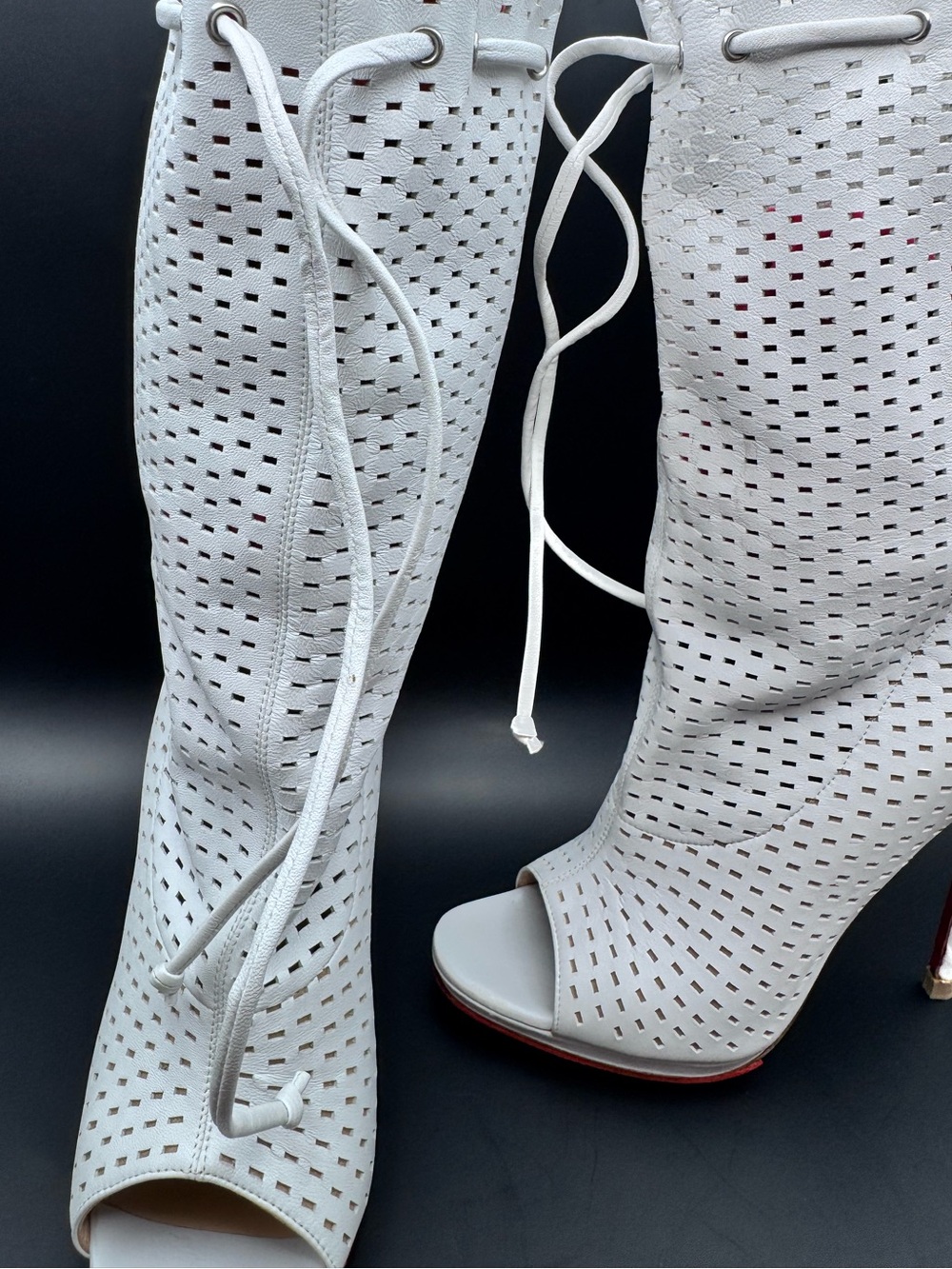 Christian Louboutin Jennifer 120 White Nappa Perforated Boots EU 36.5 - Picture 4 of 11